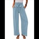 thumbnail image 1 of Pantalones de Salón Anchos para Mujer con Bolsillos, Cintura Alta, Ajustables, con Nudo y Holgados. Azul S, 1 of 7