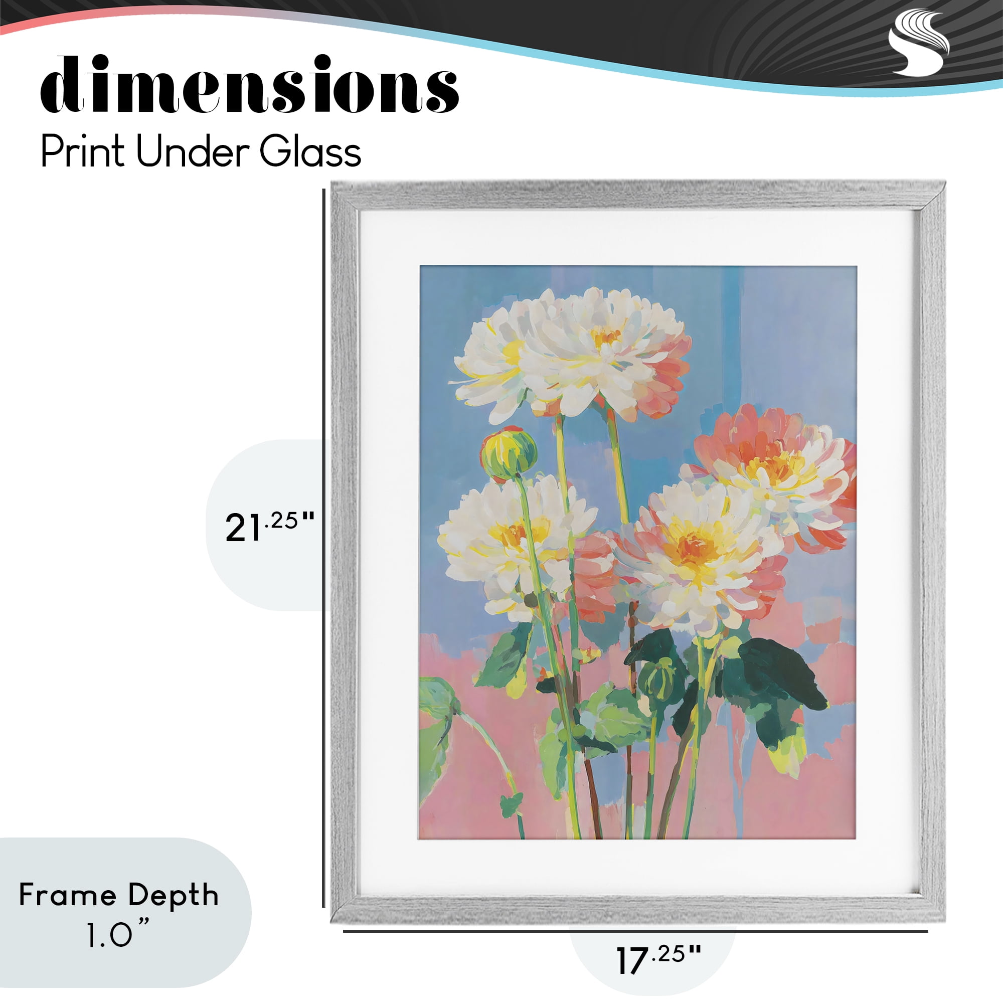 Stupell Industries Colorful Chrysanthemum Impressions Gray Framed Print Under Glass, design by Sisi and Seb