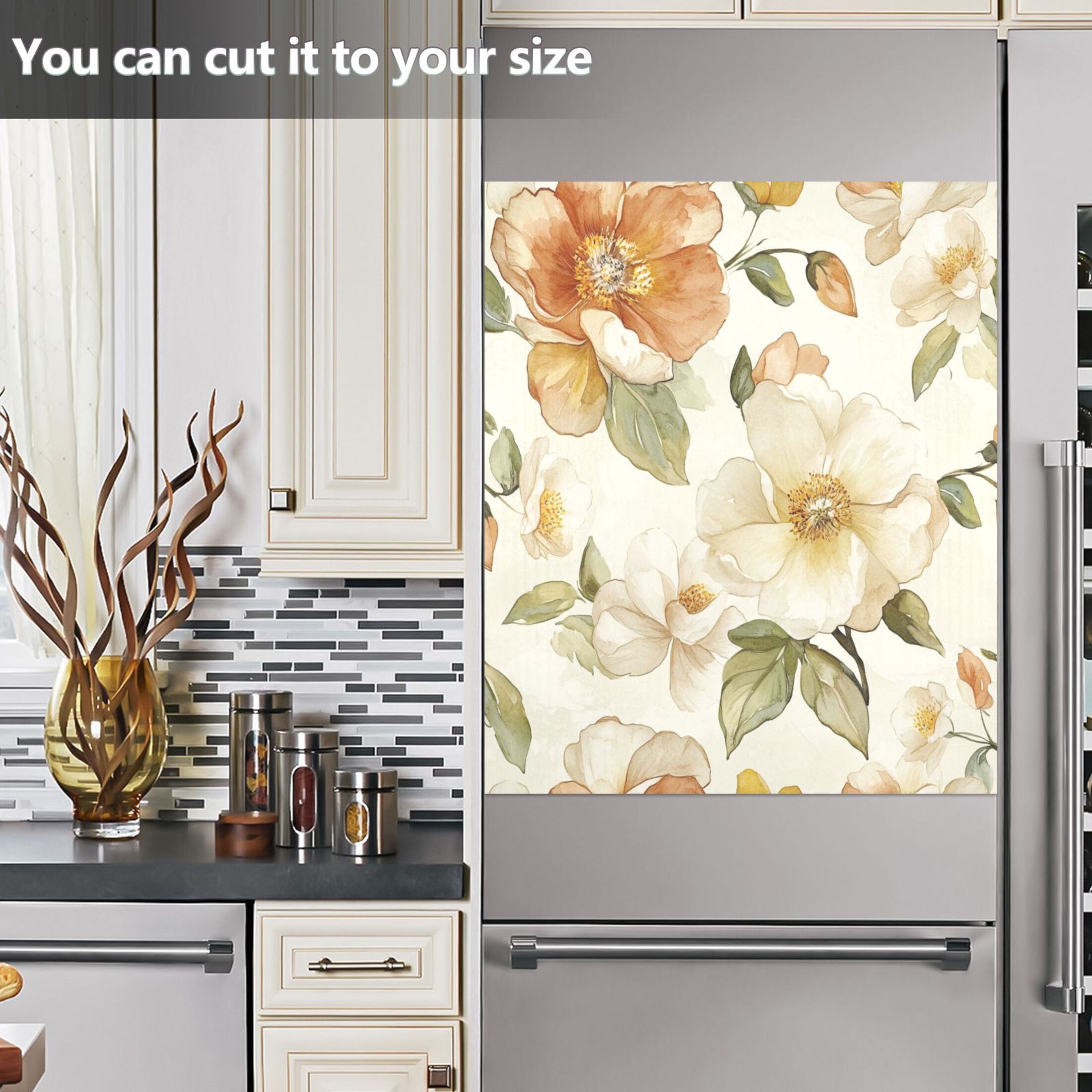Dishwasher Magnetic Sticker 23x26 Inch Refrigerator Magnetic Sticker Washing Machine Magnetic Sticker Kitchen Panel Magnetic Sticker Home Decor Vibrant Gold Flowers