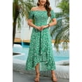 thumbnail image 3 of Shirred Blouse Off Shoulder Short Sleeves Ruffle Hem Maxi Dress, 3 of 4