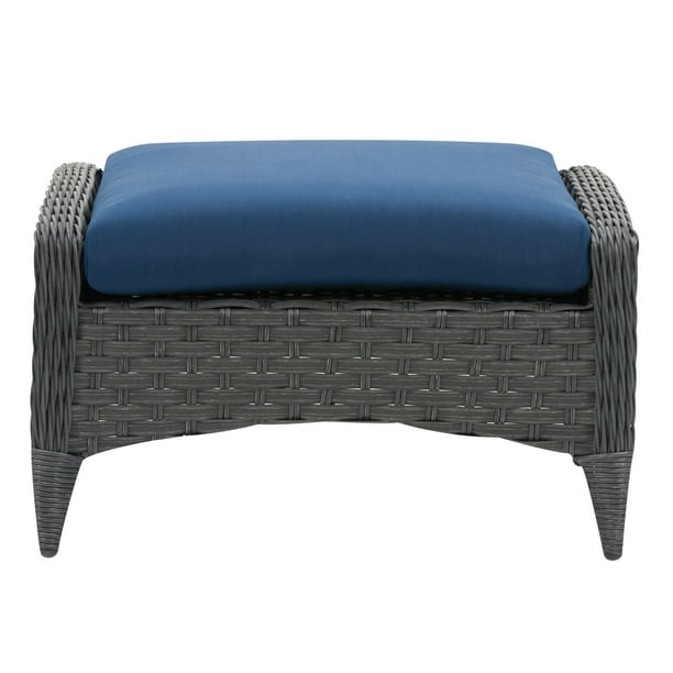CorLiving Wide Rattan Wicker Patio Foot Stool, Distressed Charcoal Grey