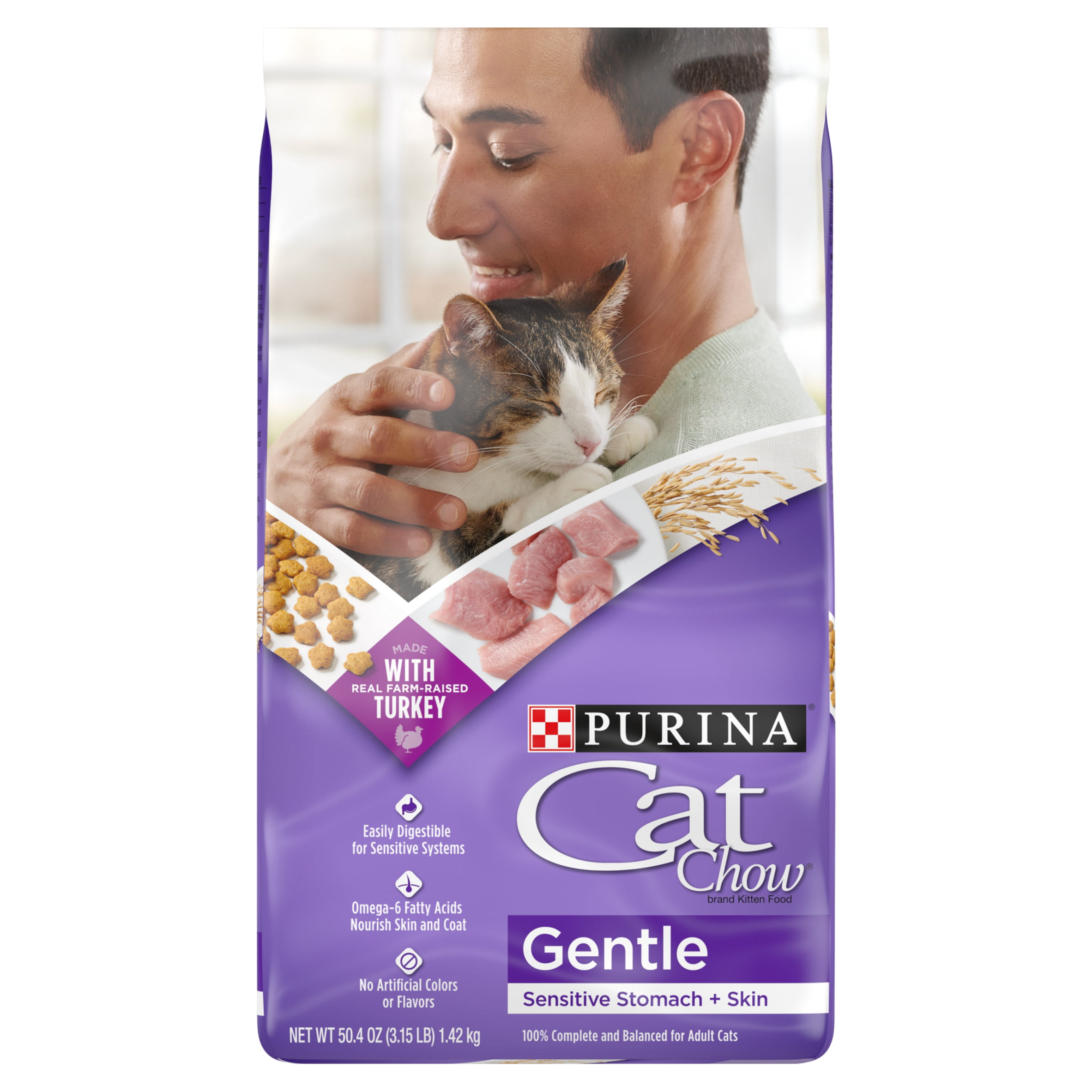 Purina Cat Chow Gentle Dry Cat Food, Sensitive Stomach + Skin, 3.15 lb