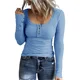 thumbnail image 1 of Tops de manga larga con cuello redondo para mujer, camiseta de viaje informal cómoda, camisetas ajustadas para mujer, empalme de botones de moda, otoño e invierno, nuevo, 1 of 5
