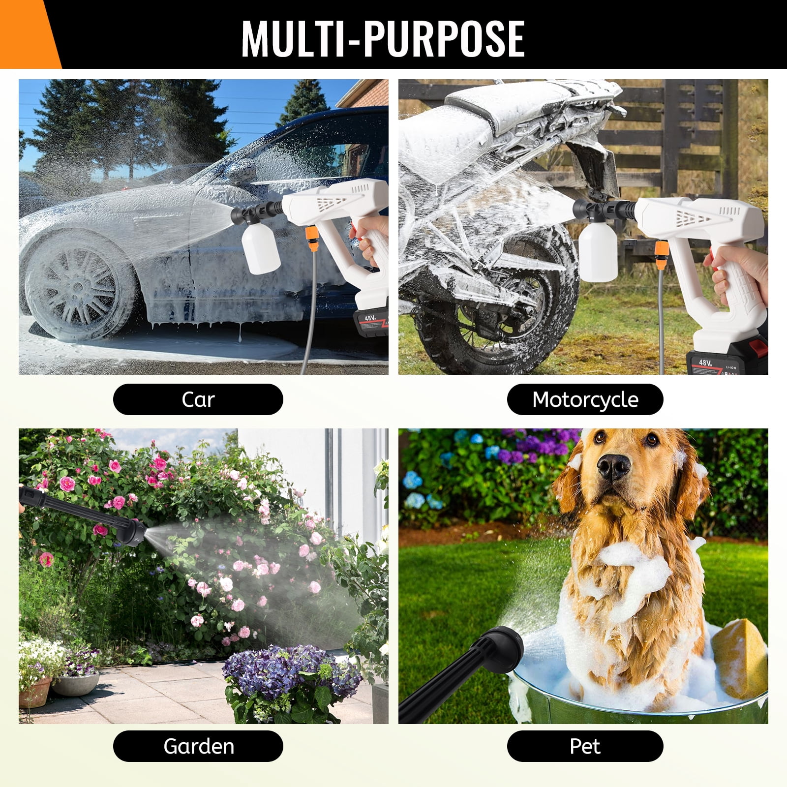 Portable Cordless Pressure Washer, 870 PSI Handheld High-Pressure Water Spray Wash Battery Powered Pressure Washer with 6-in-1 Nozzle for Garden Car Floor Yard Fence Wall Cleaning