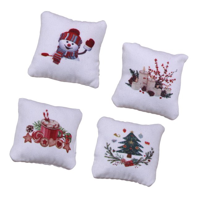 4 Piezas de Almohadas Navideñas para Casa de Muñecas, Accesorios de Fotografía para Dormitorio, Microescena