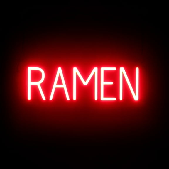 SpellBrite RAMEN LED Sign for Business. 21.6" x 6.3" Red RAMEN Sign Has Neon Sign Look With Energy Efficient LED Light Source. Visible from 500+ Feet, 8 Animation Settings.