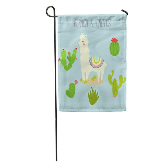 NUDECOR Green Alpaca Cute Llama and Cactus Drawing Abstract Cartoon Garden Flag Decorative Flag House Banner 12x18 inch