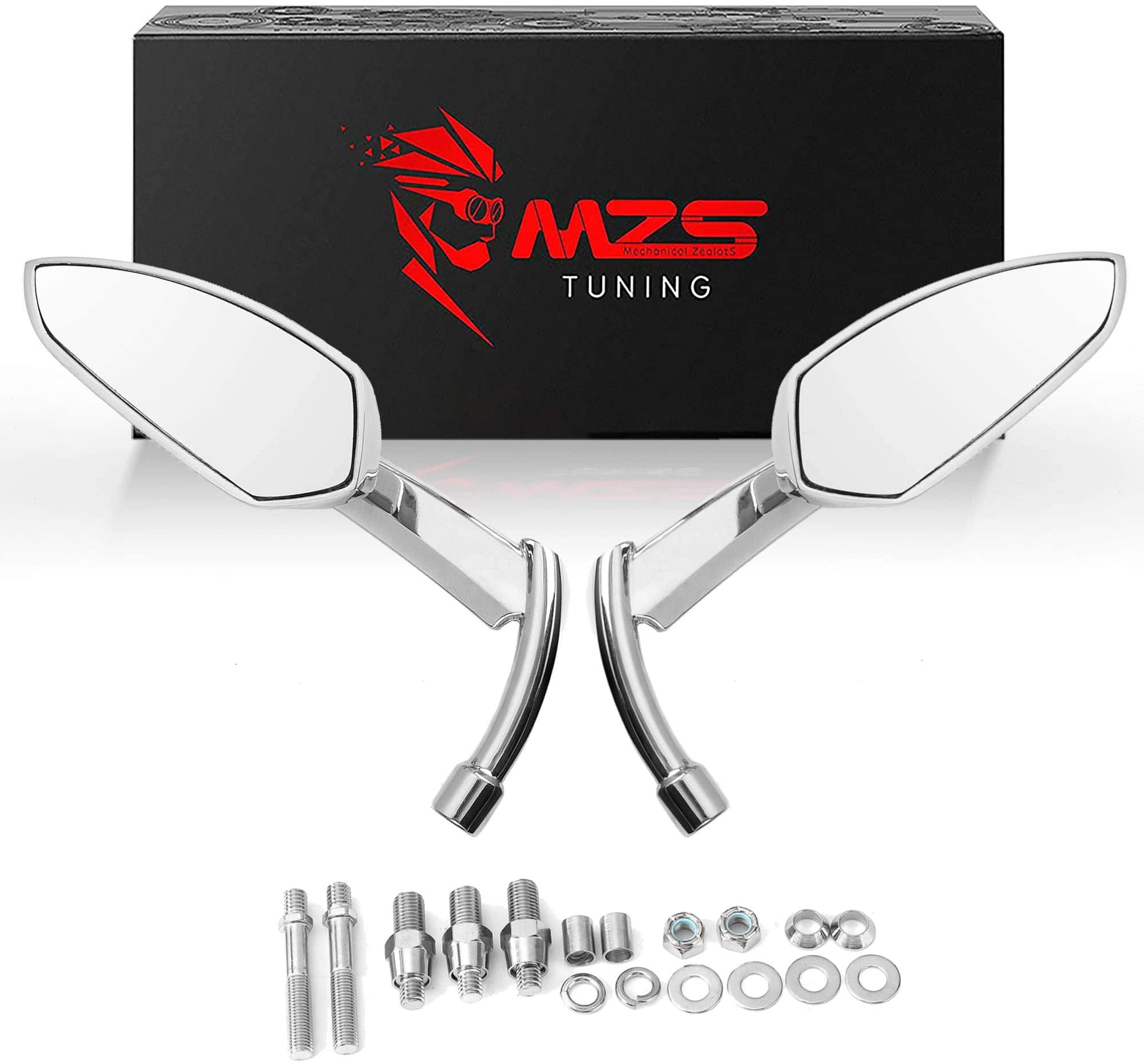 MZS Universal Motorcycle Mirrors Rear View Side Mirror 360 Degree Adjustment Spear Blade 8MM 10MM Black Compatible with Cruiser Chopper Touring Victory Street Naked Road Bike Scooter 