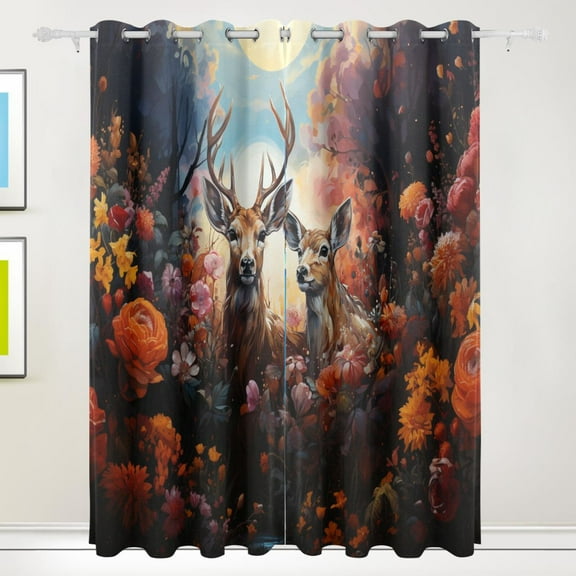 Deers Sun Flowers Black Out Curtains 72 Inch Length Curtains for Sliding Glass Doors Bedroom Living Room 2 Pack