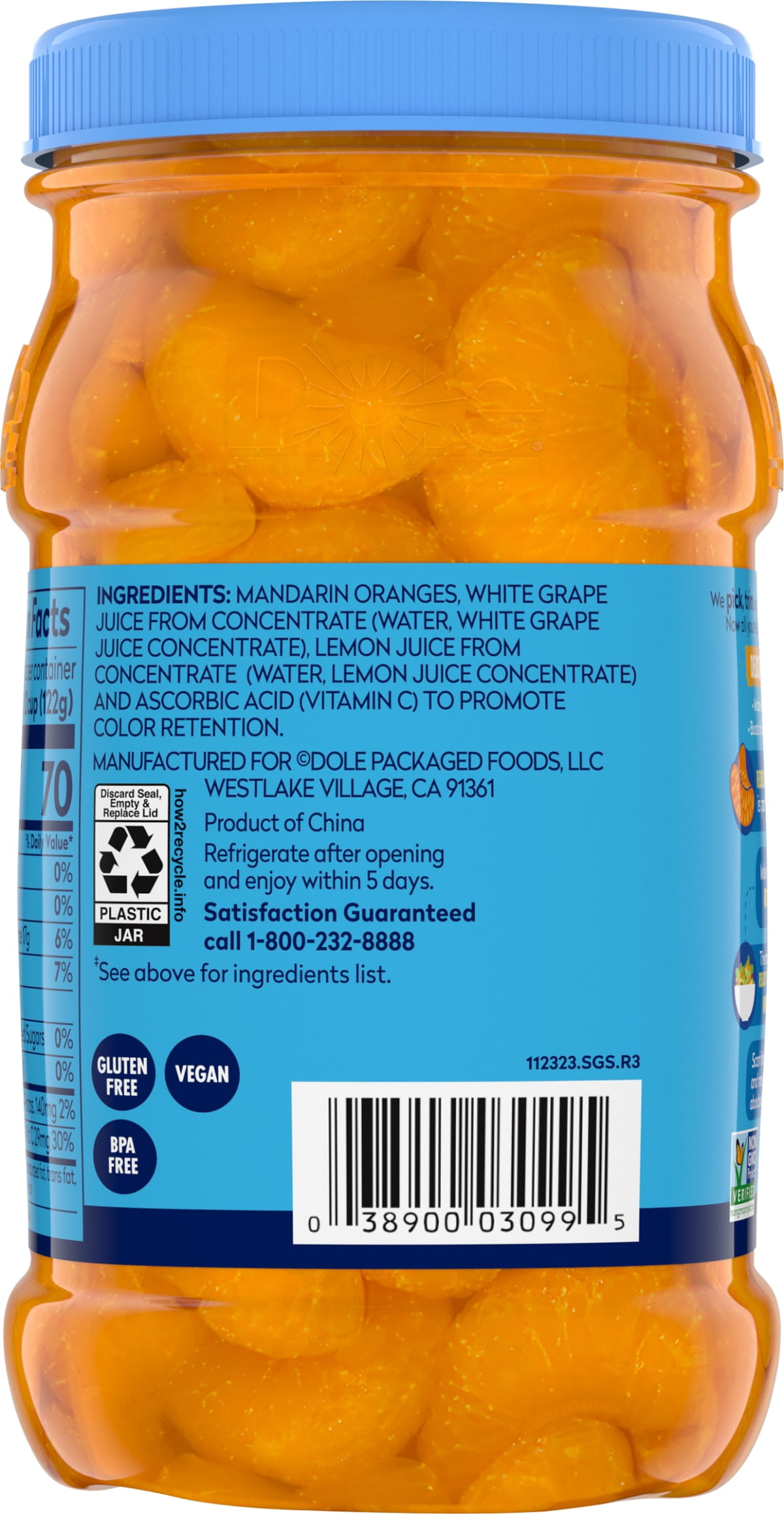 (3 pack) Dole Mandarin Oranges in 100% Fruit Juice, 23.5 oz Jar