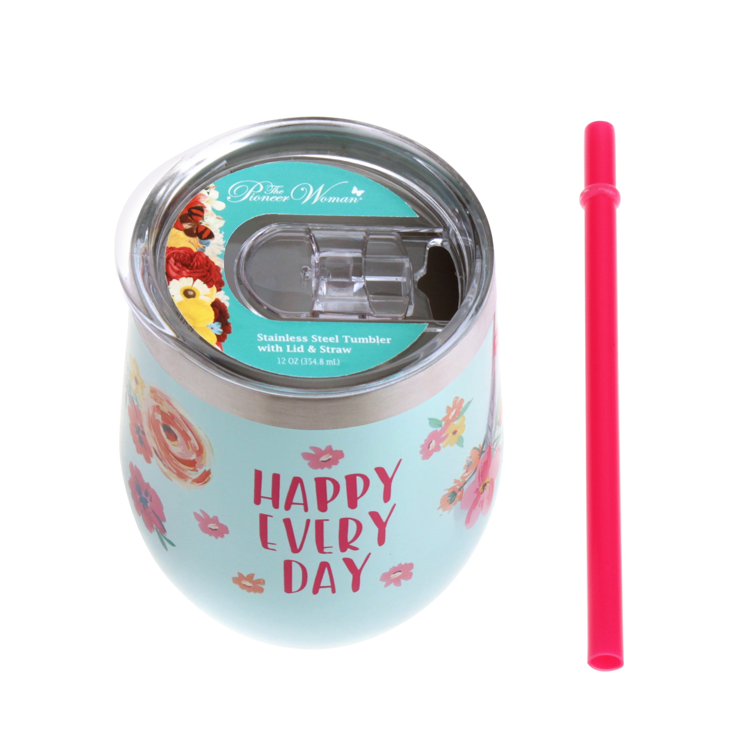 The Pioneer Woman Stainless Steel Blue and Pink Happy Everyday Wine Tumbler