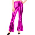 thumbnail image 2 of LEKWK Flare Pants for Women Slim Fit High Waisted Bell Bottom Pants Faux Leather Pants Shiny Metallic Pants for Disco Party Clubwear Wear Outfits, 2 of 8