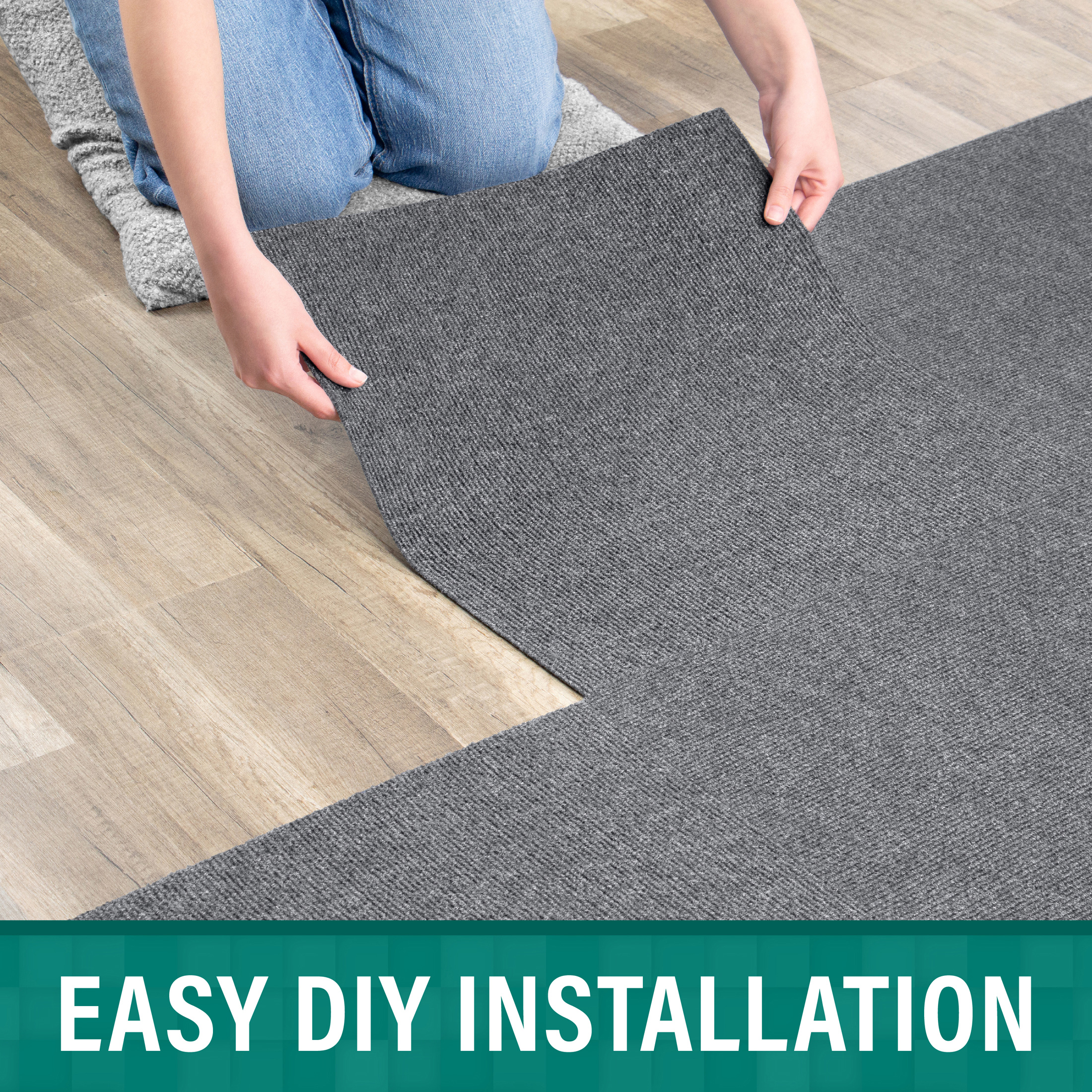 Asheville Rib Gray Residential 18 in. x 18 in. Peel and Stick Carpet Tile Square 27 sq. ft. 12 Tiles Per Box