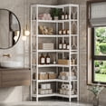thumbnail image 2 of Fnova 7-Tier 78.74" Tall Corner Shelf, Industrial Wood & Metal Corner Bookcase, Freestanding Display Shelf for Bathroom Home Office, White, 2 of 9