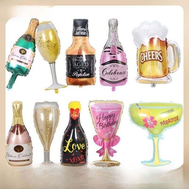 Decoración para fiesta de cumpleaños de compromiso, copa de vino, globo de película de aluminio, botella grande de champán y cerveza, globo de papel de aluminio
