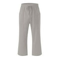 thumbnail image 2 of Womens Capris Trousers Cotton Linen Pants Drawsting Elastic Waist Straight Leg Loose Cropped Pants with Pockets, 2 of 5