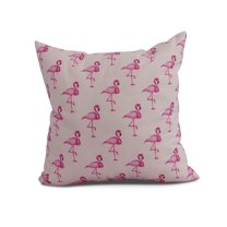 Simply Daisy, 18 x 18 inch, Flamingo Fanfare Multi Animal Print Pillow, Pink