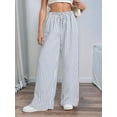 thumbnail image 6 of Women Drawstring Striped Pants Loose Wide Leg Trousers Casual Low Waist Pants Comfy Lounge Pants White with Blue L, 6 of 10