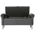 thumbnail image 4 of Dazone Armed Indoor Storage Bench, 47 inches Ottoman with Storage, Velvet Bedroom Bench Safety Hinge Ottoman, Large Storage Ottoman Bench with Button-Tufted,for Bedroom, Living Room, Porch, Dark Gray, 4 of 9