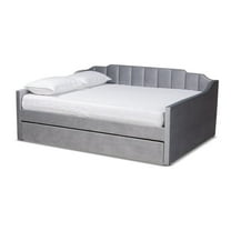 Bowery Hill Contemporary Velvet Full Size Daybed with Trundle in Gray
