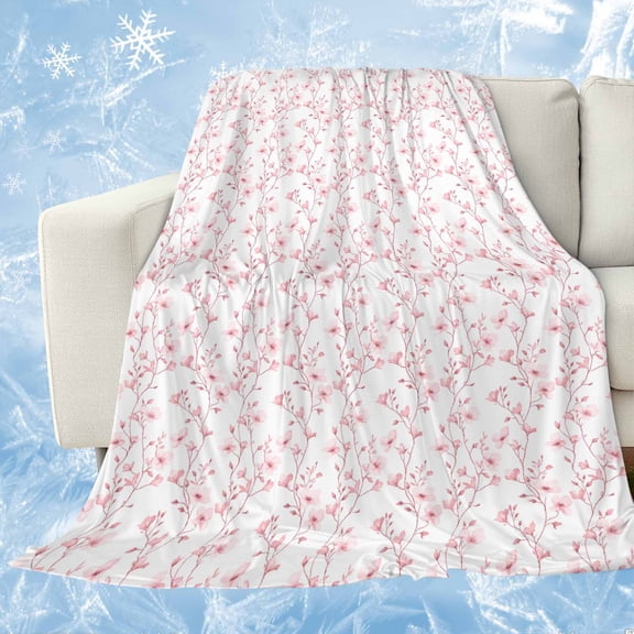 Pink Spring Floral Cooling Blanket,Lightweight Breathable Summer Throw Blanket with Double Sided Cold Effect,Elegant Watercolor Summer Botanical Picnic Blankets Bed Sheet for Hot Sleepers 30"x40"