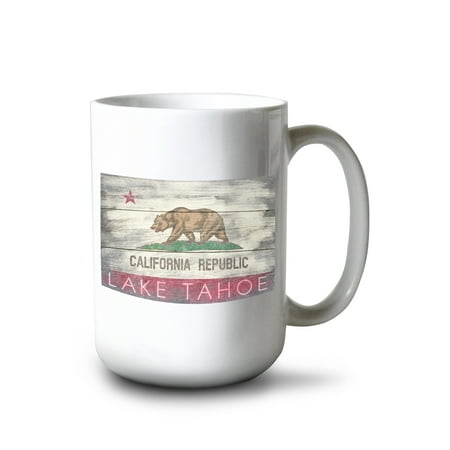 

15 fl oz Ceramic Mug Lake Tahoe California Rustic California State Flag Dishwasher & Microwave Safe