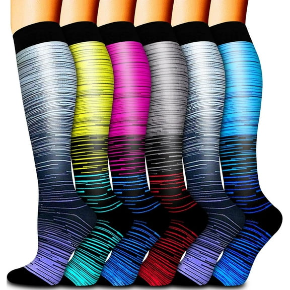 6 Pack Compression Socks for Women and Men Circulation Sport Compression Knee High Socks for Running,Nursing,Athletic