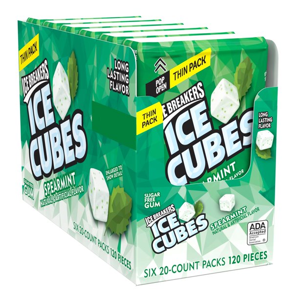 ICE BREAKERS, ICE CUBES, Spearmint Chewing Gum, 1.62 Oz., 6 Count