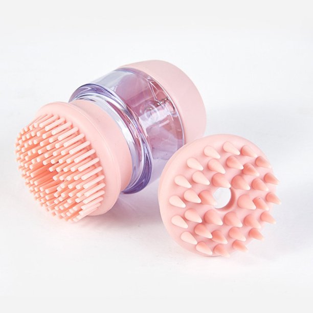 Cepillo de baño para mascotas, cepillo para perros con 2 cabezales de cepillo de silicona suave, dispensador de masaje de champú para mascotas para aseo de mascotas LingWen 1327537063407