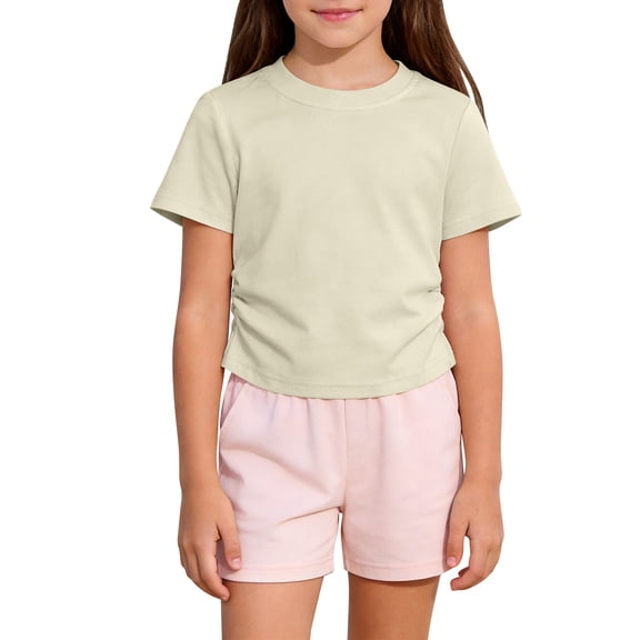 SGFCWSX Girls T Shirts Kids Ruched Side Crew Neck Short Sleeve Summer Casual Soft Basic Solid Color Daily Wear Tops Mint Green Size 6