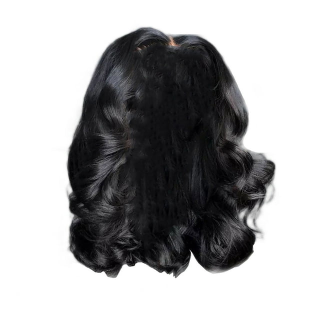 Perruque Ondulée Noire 17.7 Po Fibre Synthétique Bouclée Haute Température Capuchon Réglable pour Femmes Fête Quotidienne
