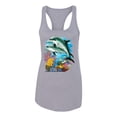 thumbnail image 2 of Wild Bobby, Pair of Dolphins Swimming in Ocean Animal Lover Ladies Racerback Tank Top, Heather Grey, X-Large, 2 of 3