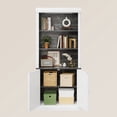 thumbnail image 1 of Librero de 5 niveles con gabinete de doble puerta y luces LED, estructura moderna con detalles de columna romana y amplio espacio de almacenamiento, acabado blanco cálido y gris oscuro, 1 of 8