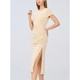 thumbnail image 7 of Cupshe Women's White Round Neck Ruching Short Sleeve Solid Bodycon Dress Cocktail Party Side Slit Long Dress, 7 of 7