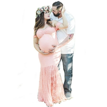 Isabella Oliver Maternity Dress - Women Maternity Off Shoulder Lace Long Maxi Dress
