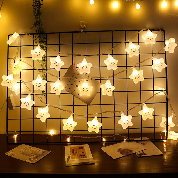 Luces de hadas de estrellas, luces de cadena blancas cálidas, iluminación decorativa con pilas, 20 luces LED con estrellas Emoji para dormitorio, árbol de Navidad, boda, fiesta ShuxiuWang 8390606501745