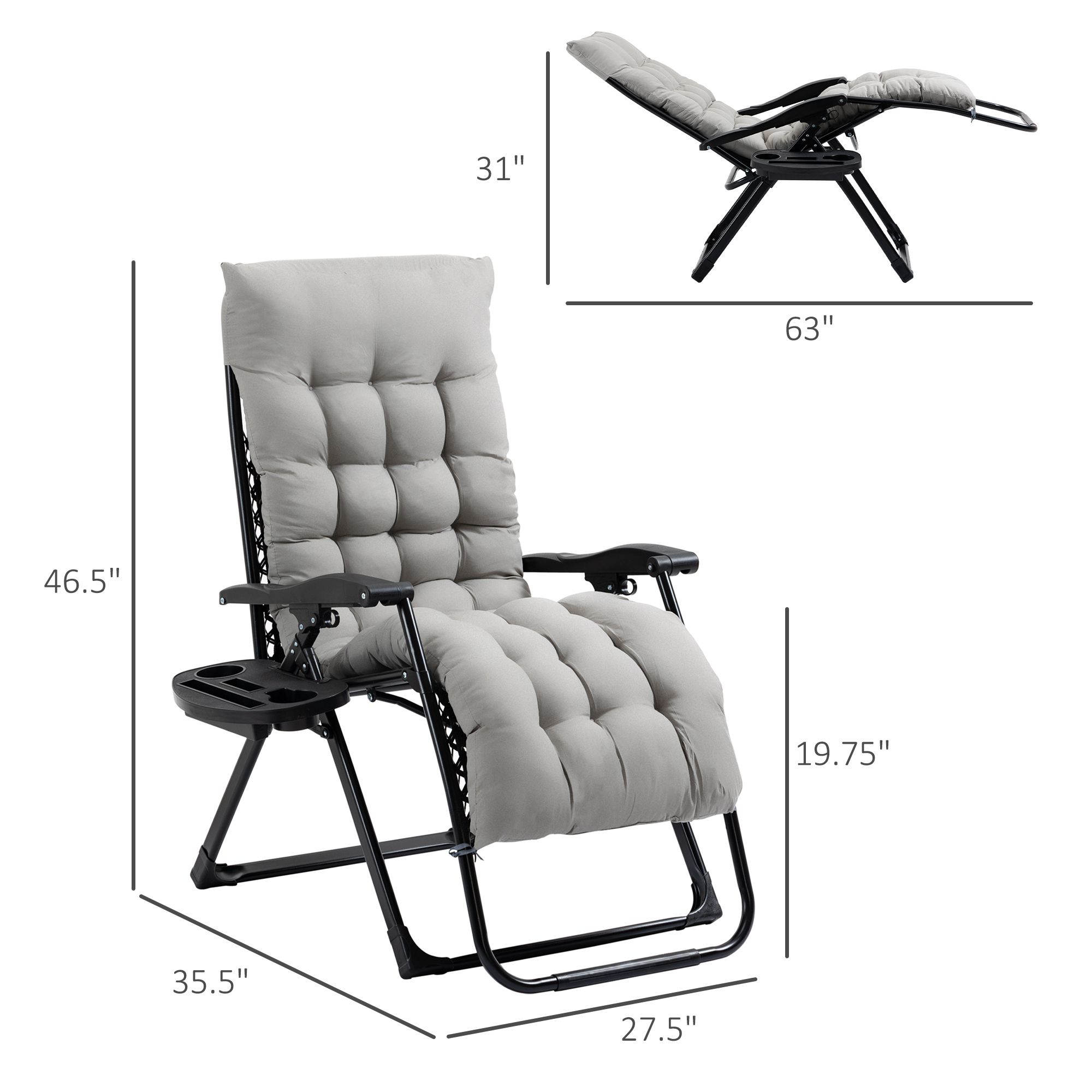 Recline Chair with Cup Rest & Cushion for Alfresco Relaxation