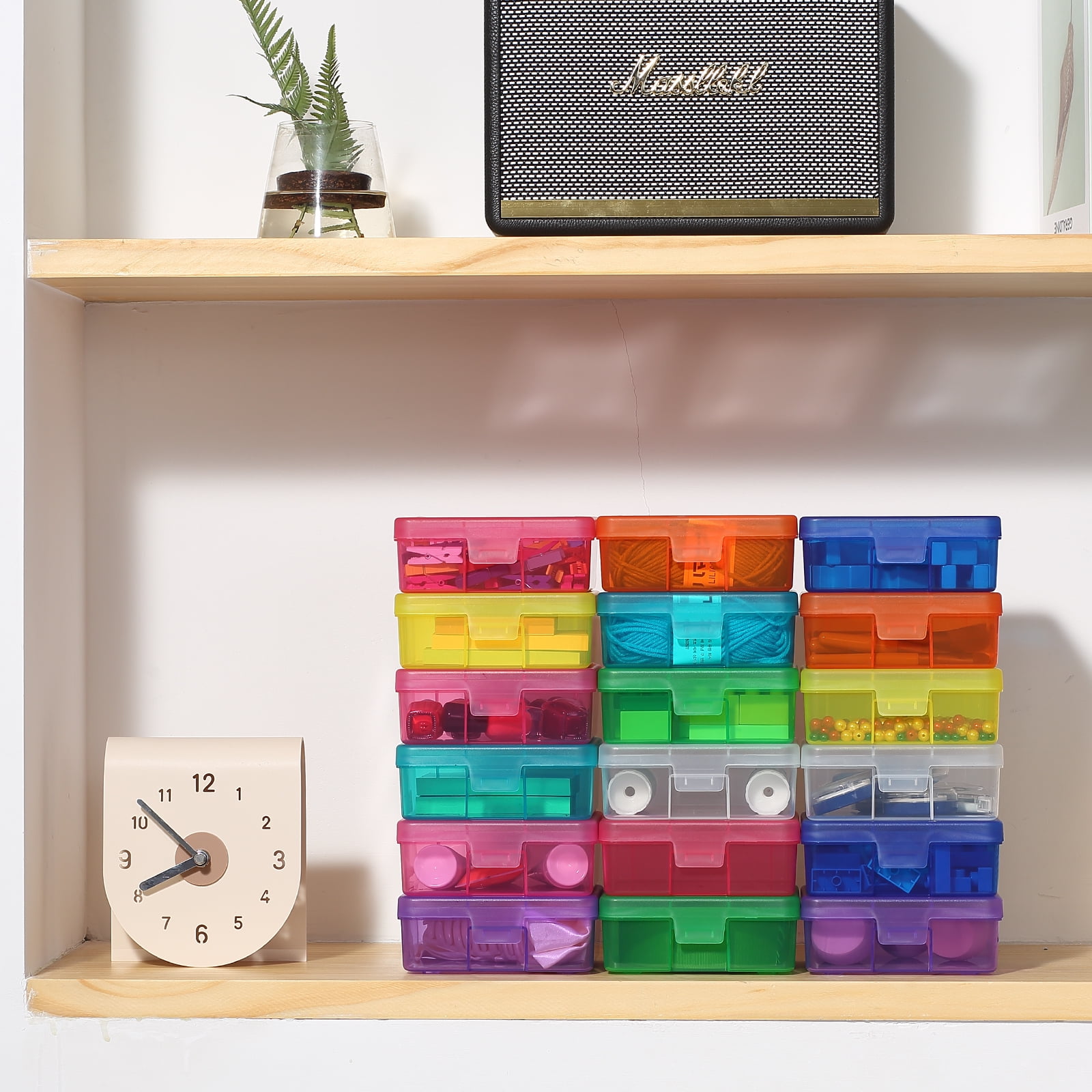 Novelinks Plastic Storage Box Containers Pencil Box, Colorful, 18 Pack