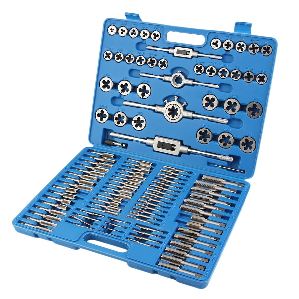 110 PC TUNGSTEN STEEL TAP AND DIE SET METRIC WRENCH CUTS BOLTS CUTTER CASE 