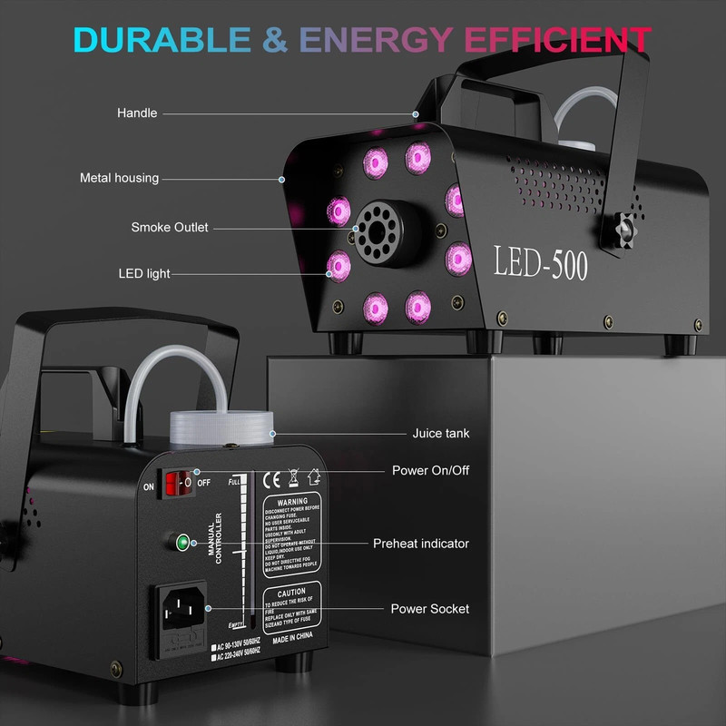 500W Fog Machine with 13 Color LED Lights & Wireless Remote, Smoke Machine for Halloween, Christmas, Parties, DJ Shows, Weddings