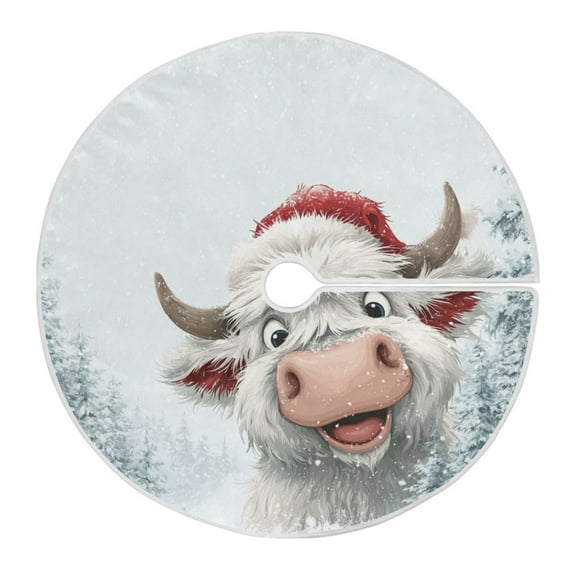 RMDQTR Festive Christmas Tree Skirt47.2x47.2in - Holiday Home Decor for Xmas Party Snow Highland Cow