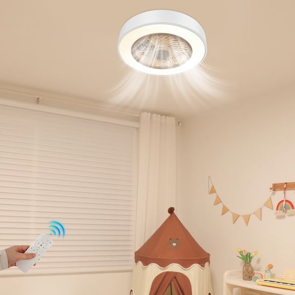 20 Inch White Ceiling Fan Light with Remote Control LED Flush Mount Light for Living Room, Bedroom, Kitchen