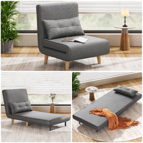 Noelse 3 in 1 Sleeper Chair Bed, Convertible Sofa Bed Futon Sofa Sleeper with Adjustable Backrest for Apartment,Bedroom,Office, Dark Grey