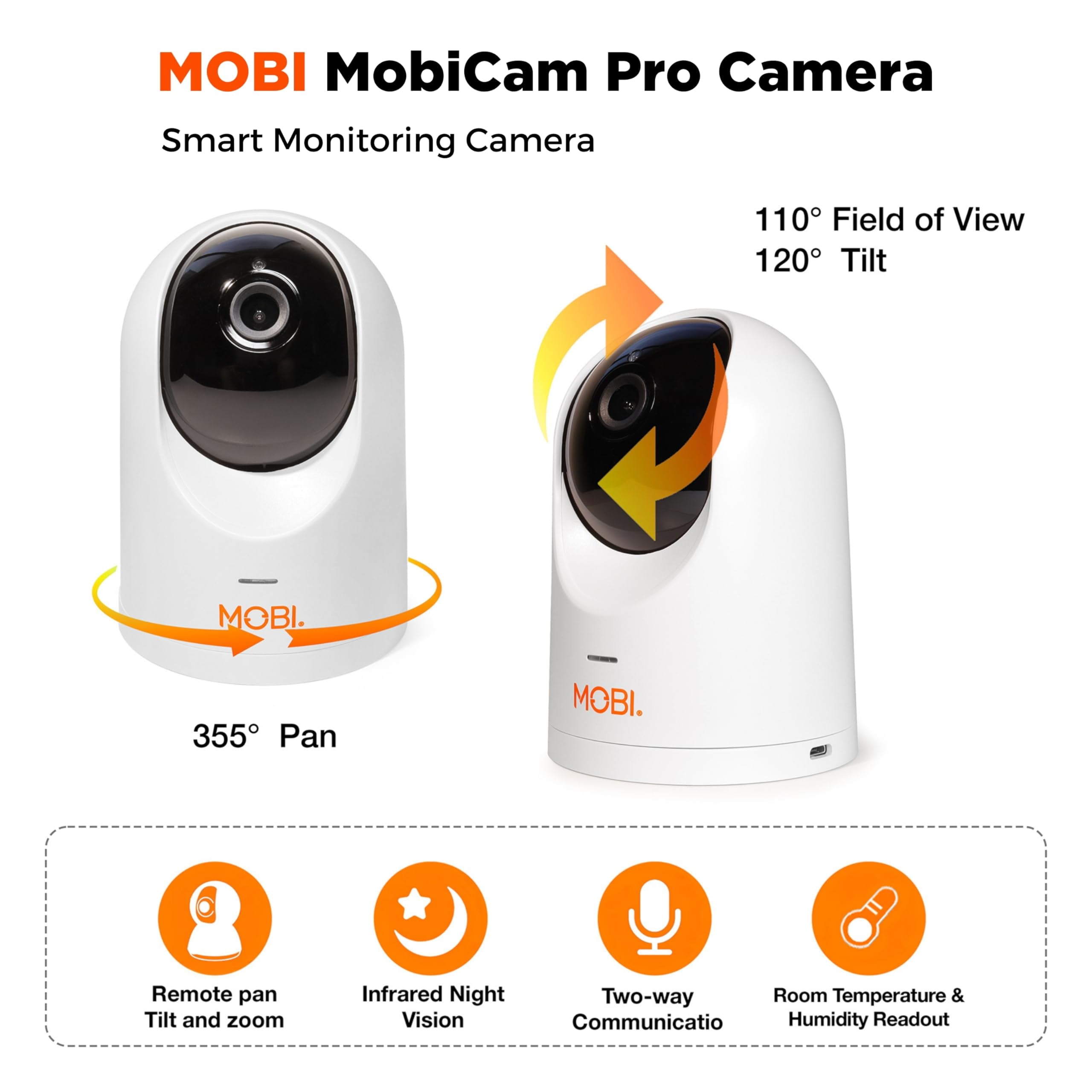 MobiCam PRO Intelligent Home Monitoring Camera (3-Pack): Full HD, Pan & Tilt, Color Night Vision, Motion Tracking, Temp & Humidity Readings. Supports Cloud & SD Storage, Smart App Compatible