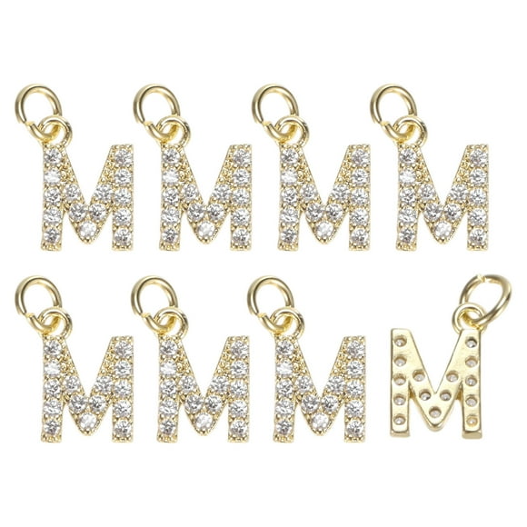 Uxcell 8 Pack 0.1" Encanto de letra m de strass completo para pulseras/brazaletes de bricolaje Oro