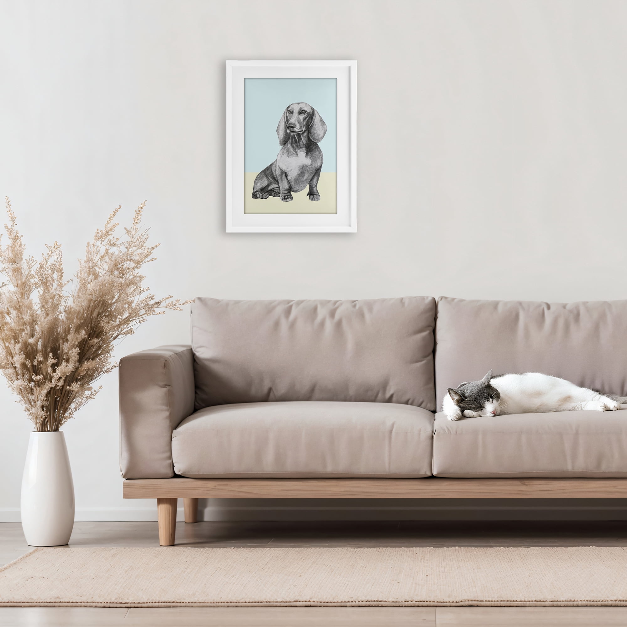 Stupell Industries Sitting Dachshund Sketch White Framed Print Under Glass, design by Violeta Vollmer