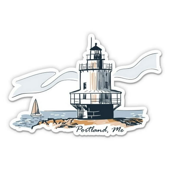 Portland Maine Lighthouse - 3" Vinyl Sticker - For Car Laptop Water Bottle Phone - Waterproof Decal