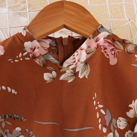 

PEASKJP Summer Dresses for Girls 2023 Girls Children Summer Floral Short Sleeve Chiffon Flowy Pageant Dress Strappy Flowy Casual Dresses for Girls Coffee 7-8 Years