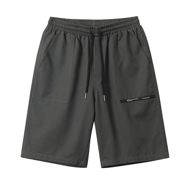 PEASKJP Men's and Big Men's Training Active Shorts Casual Solid Knee Length Cargo Pants With Pocket Straight Button Zipper Shorts,Gray M