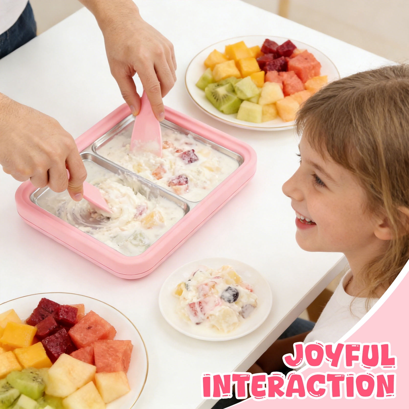 Rolled Ice Cream Maker Instant Ice Cream Maker with 2 Scrapers Homemade DIY for Fun Parent-Child Activities Families